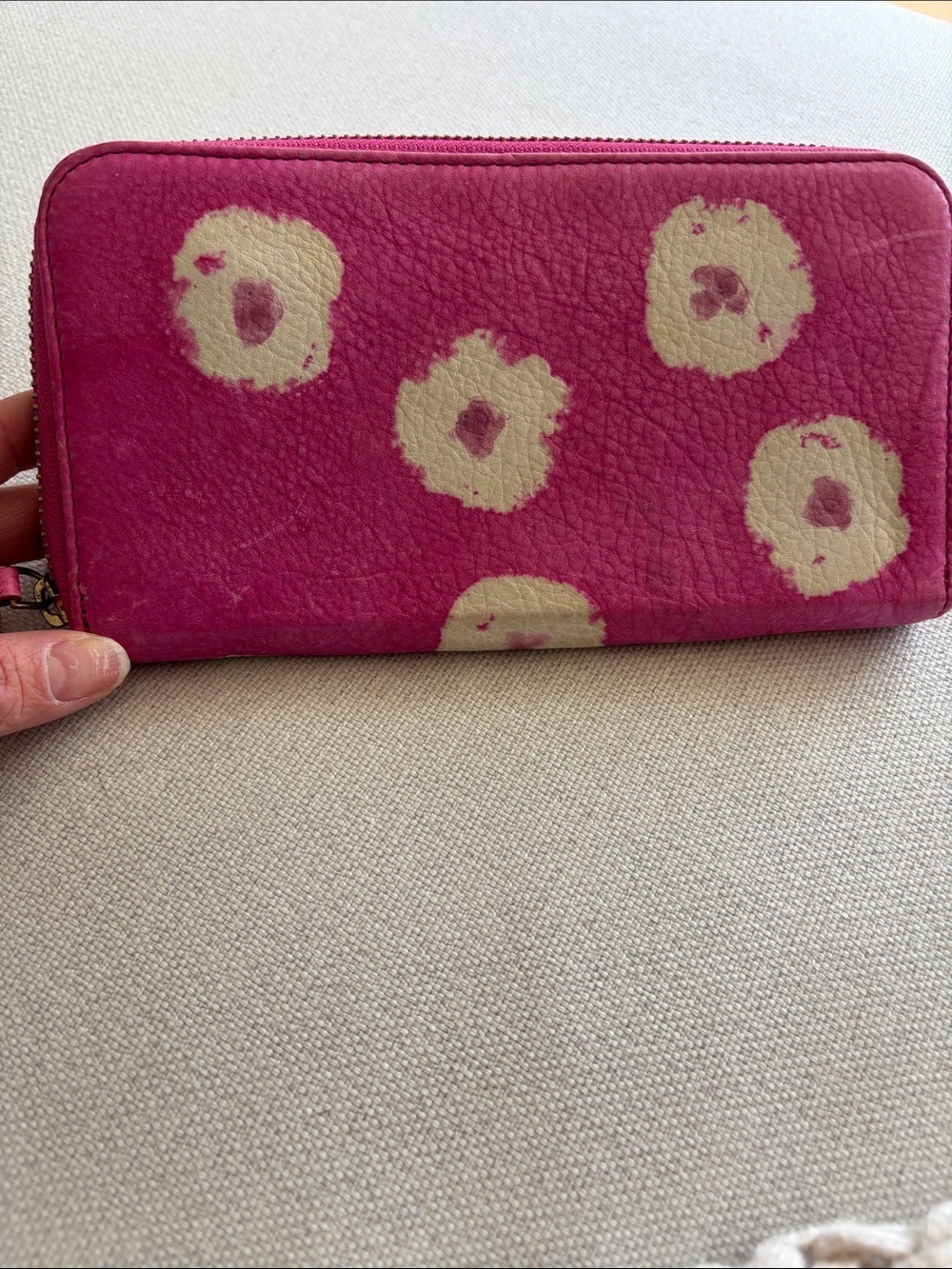 Anthropologie Pink Floral Zip-Around Wallet with Cream Accents